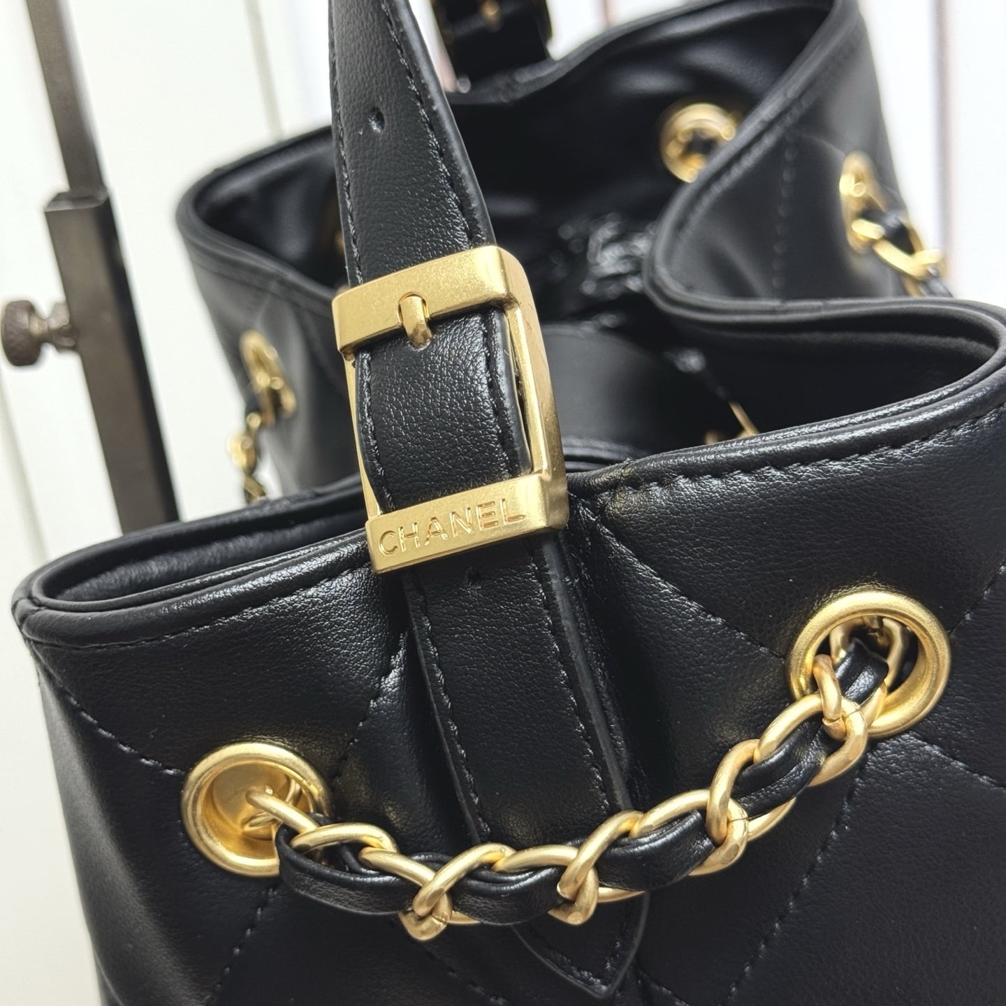 Chanel Shopping Bag Gold Tone Metal Black 33Cm AS5635 B20829 94305 - Image 7