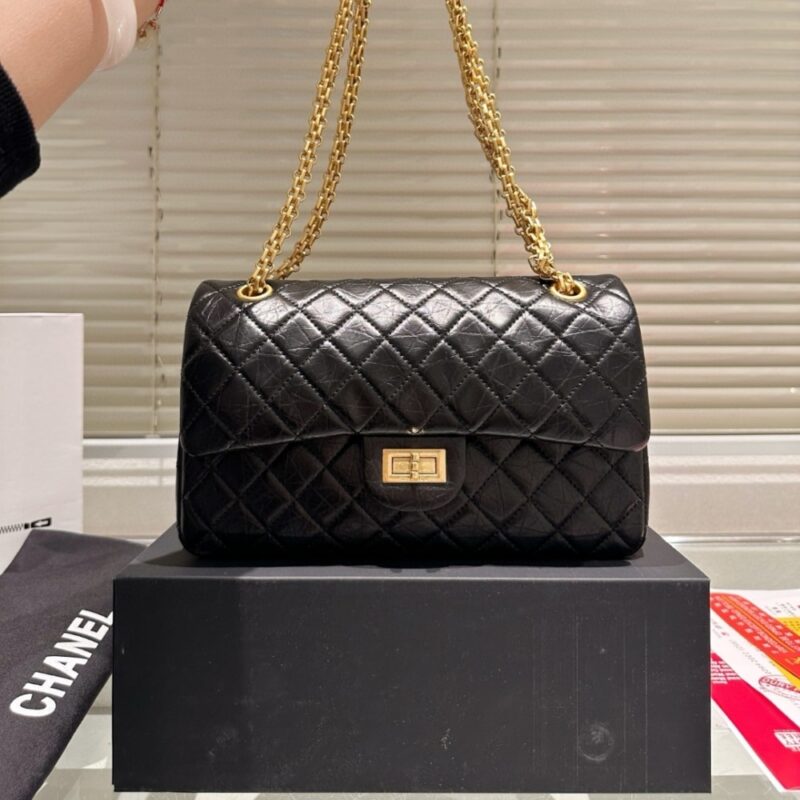 Alternative view of Chanel 2.55 Handbag Gold Tone Metal Black 24Cm A37586 Y04634 C3906