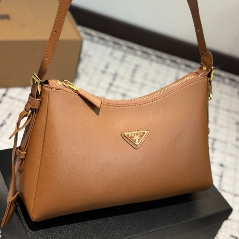 Alternative view of Prada Medium Aimee Zip Leather Shoulder Bag Brown 30Cm