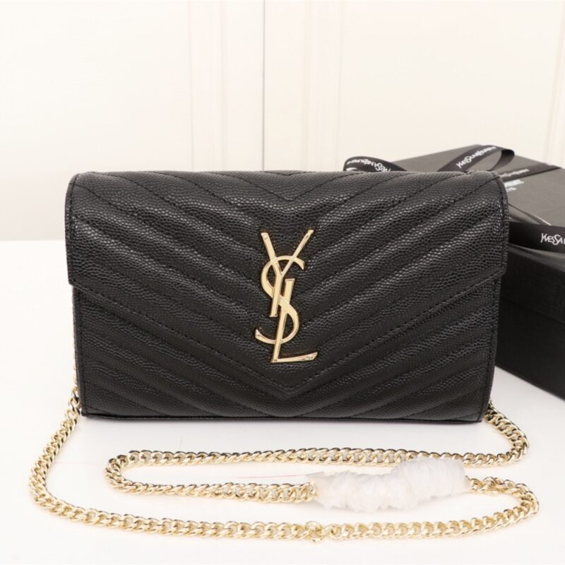 Alternative view of Saint Laurent Classic Cassandre Chain Wallet In Grain De Poudre Black Gold 22Cm 377828BOW011000