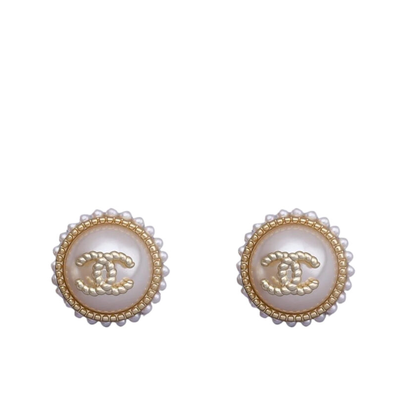 Chanel Button Pearl Earrings