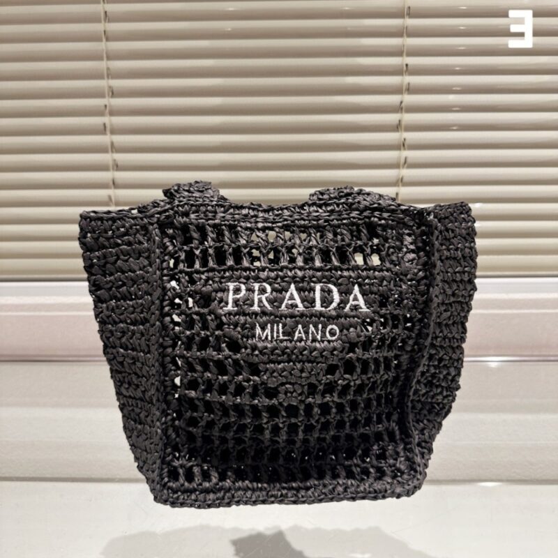 Alternative view of Prada Natural Raffia Logo Tote Black 1Bg444 2A2T F0002 18Cm