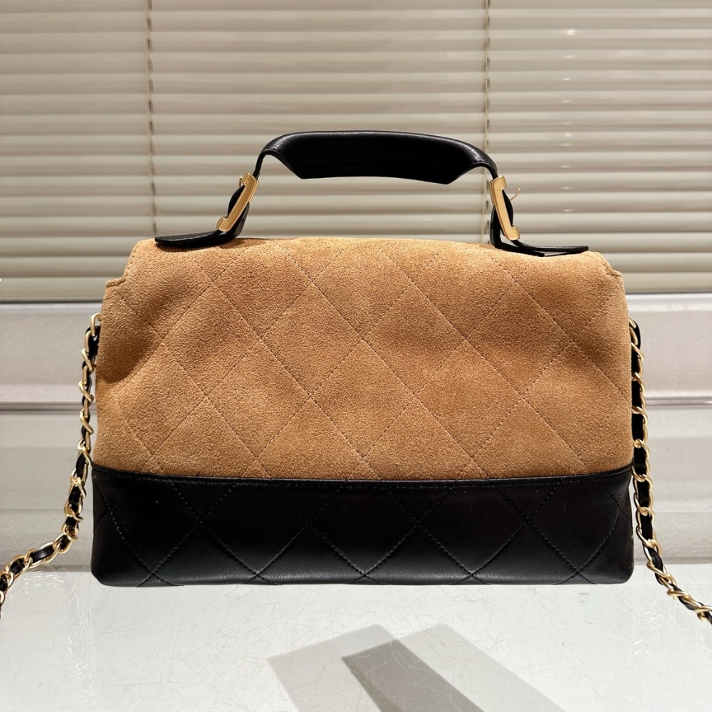 Chanel Large Flap Bag With Top Handle Shiny And Gold Tone Metal Brown Black 29Cm AS5637 B20827 U1536 - Image 3