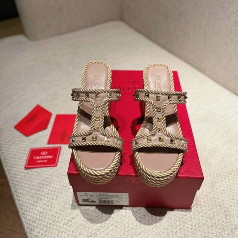 Alternative view of Valentino Garavani Rockstud Wedge Sandal Dark Pink