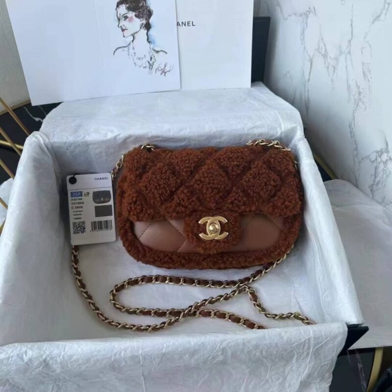 Alternative view of [Super Vip 1:1] Chanel Flap Bag Teddy Shearling And Gold Tone Metal Brown 19Cm