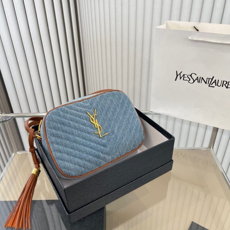 Alternative view of Saint Laurent Blue Mini Lou Denim Camera Bag 23Cm