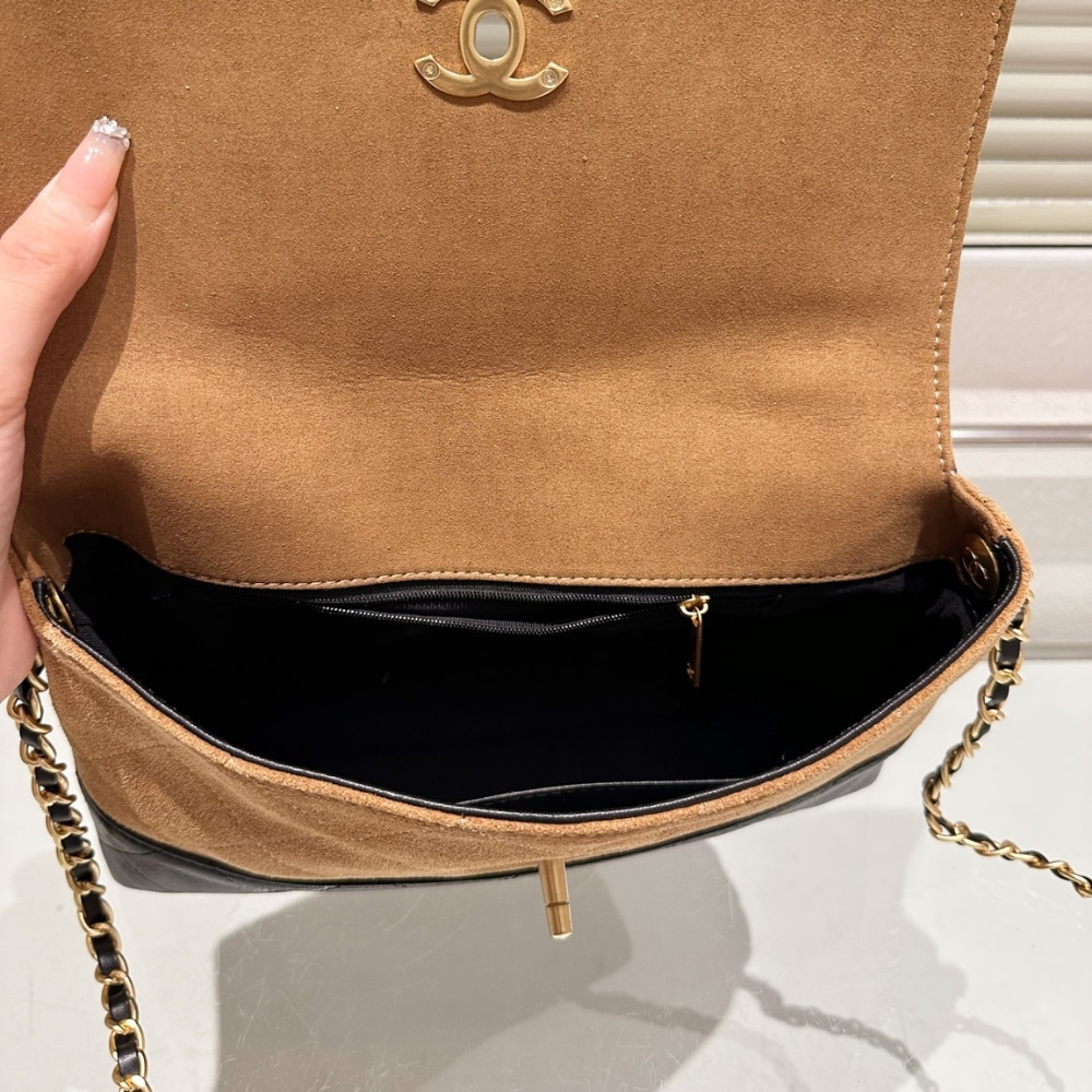 Chanel Large Flap Bag With Top Handle Shiny And Gold Tone Metal Brown Black 29Cm AS5637 B20827 U1536 - Image 5