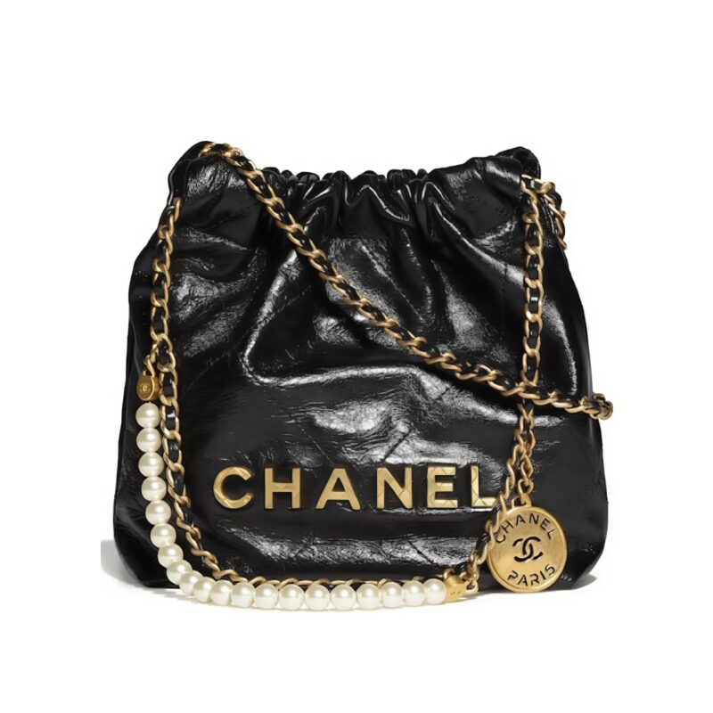 Chanel 22 Mini Handbag Shiny Crystal Pearls Gold Tone Metal Black 22Cm As3980 B10672 94305