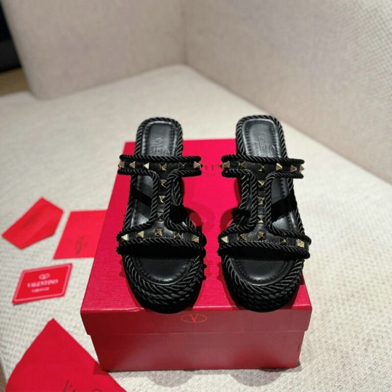 Alternative view of Valentino Garavani Rockstud Wedge Sandals Black