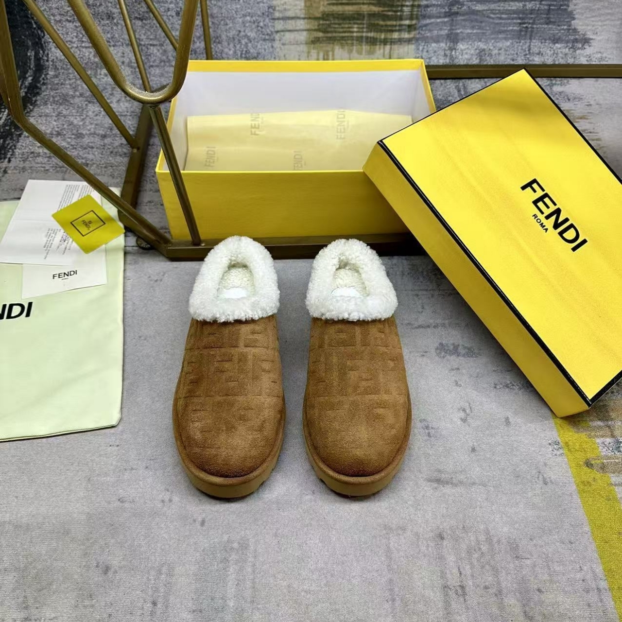 Fendi Sabot Suede Sandals Brown 7D1823Asa1F0C23 - Image 3