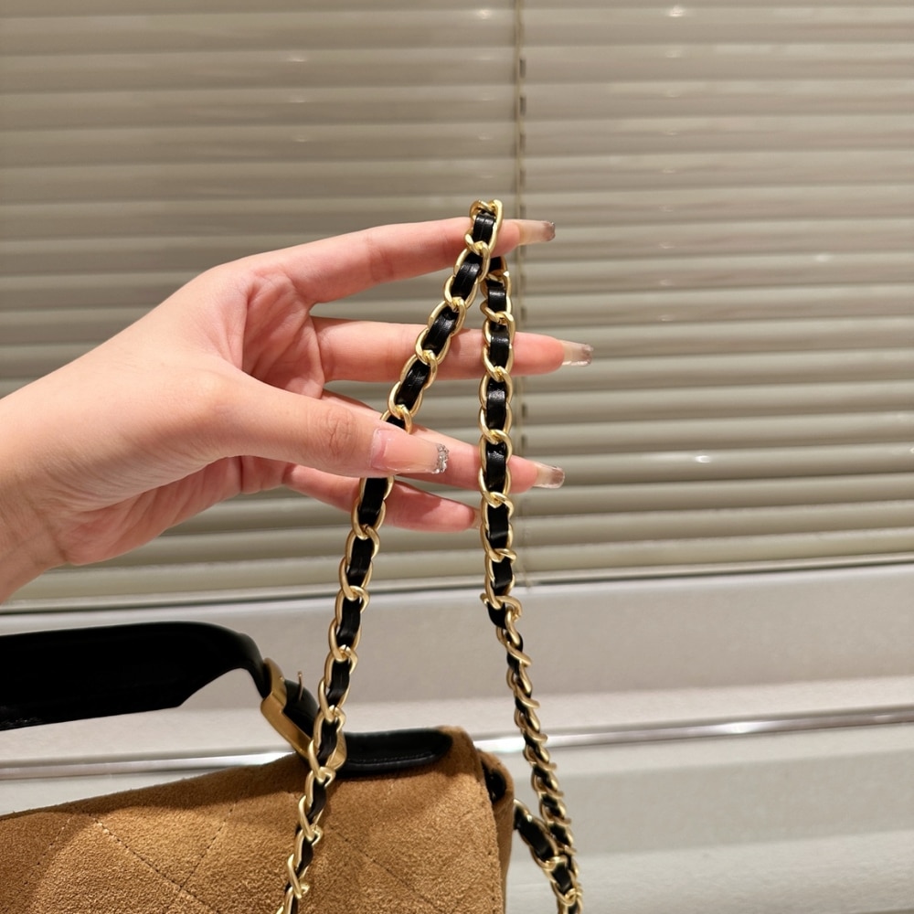 Chanel Large Flap Bag With Top Handle Shiny And Gold Tone Metal Brown Black 29Cm AS5637 B20827 U1536 - Image 7