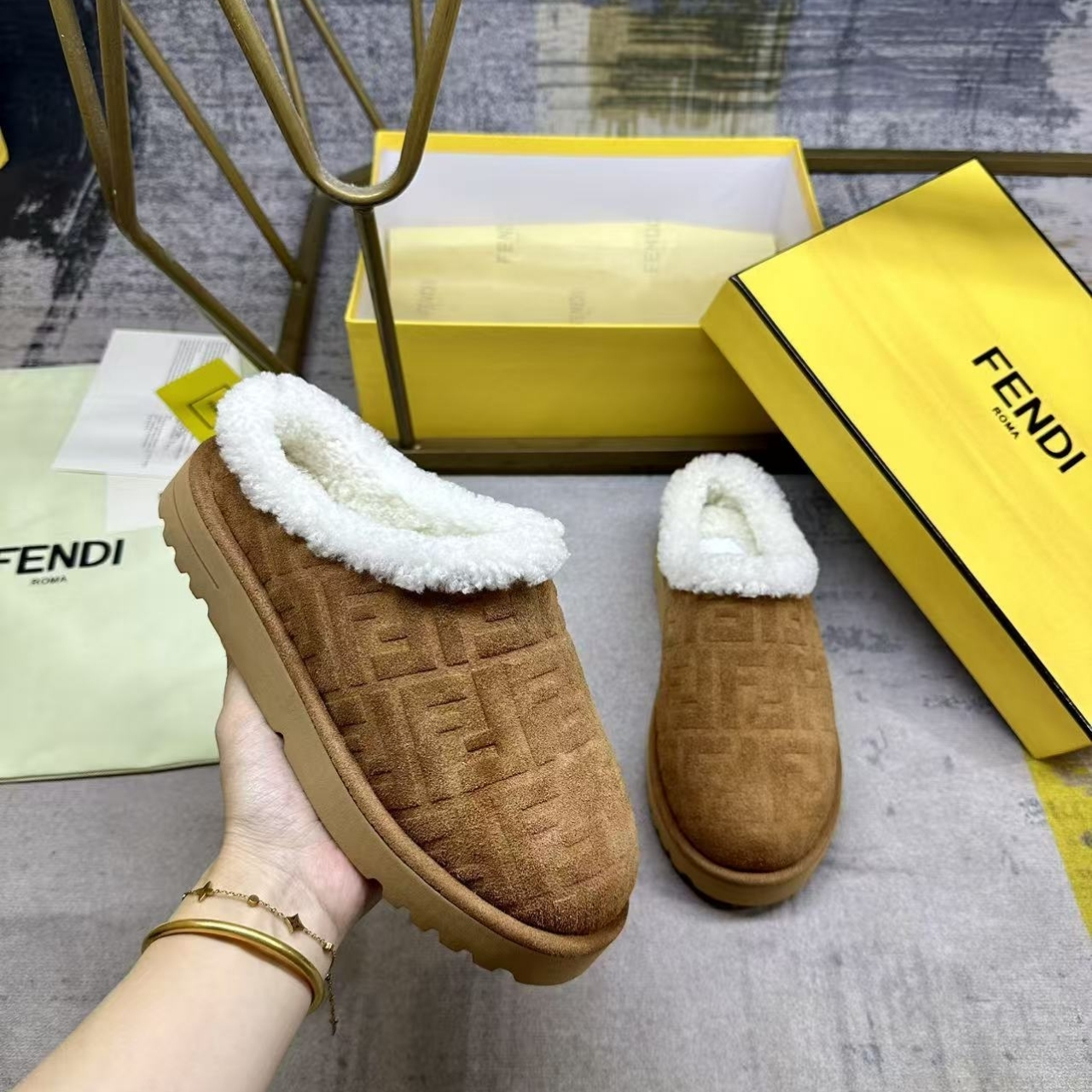 Fendi Sabot Suede Sandals Brown 7D1823Asa1F0C23 - Image 4