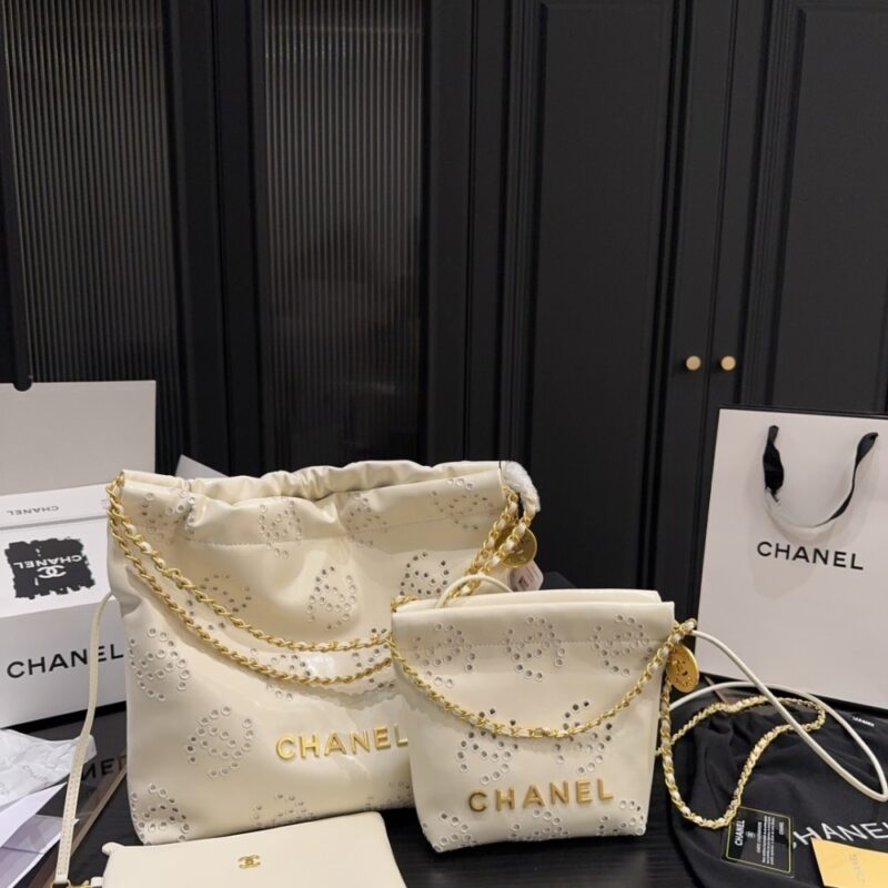 Alternative view of Chanel 22 Mini Handbag Shiny And Gold Tone Metal White As3980 B19648 10601