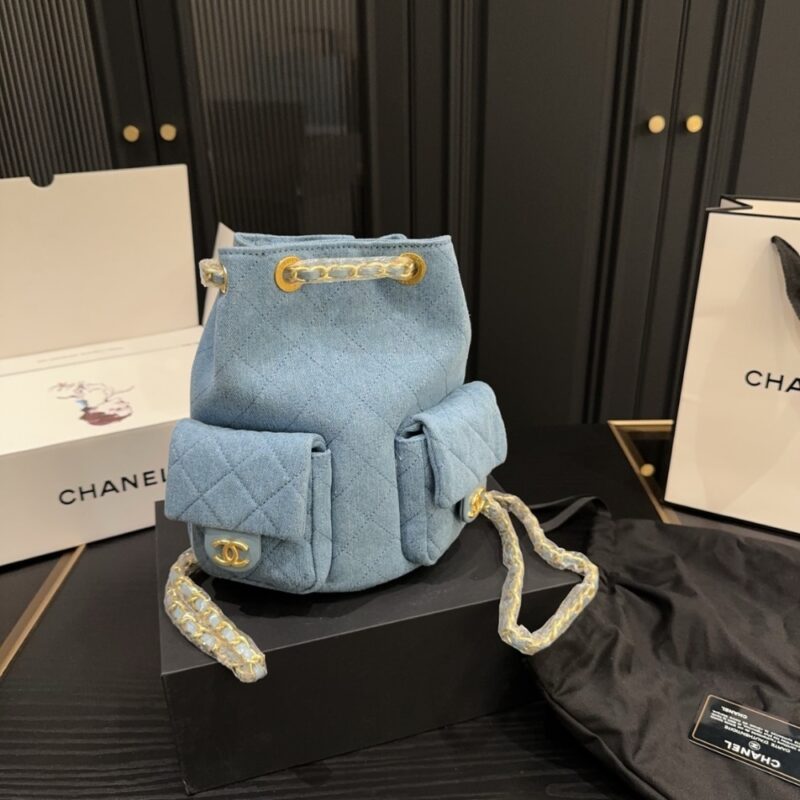 Alternative view of Chanel 25C Gold Tone Metal Denim Backpack Blue 24Cm