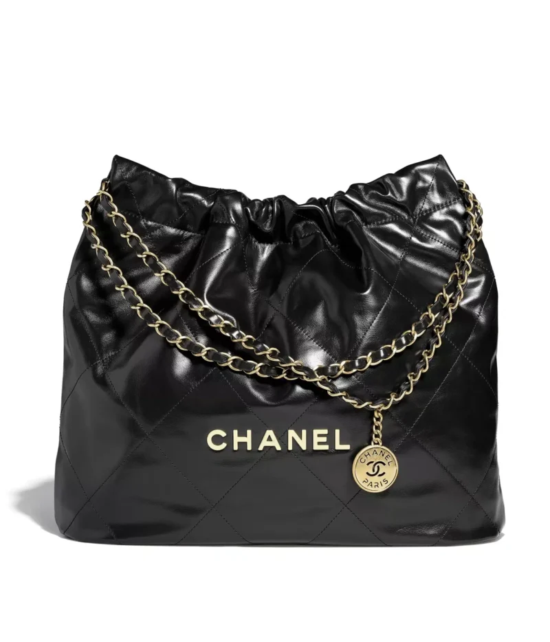 Chanel 22 Handbag Shiny And Gold Tone Metal Black 42Cm As3261 B19059 94305