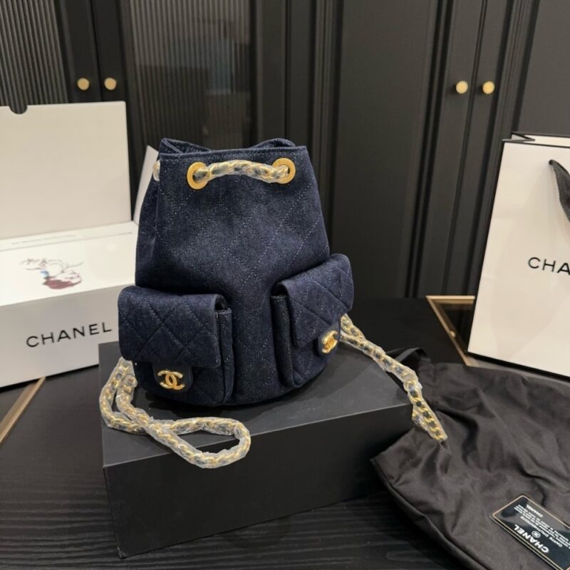 Alternative view of Chanel 25C Gold Tone Metal Denim Backpack Navy Blue 24Cm