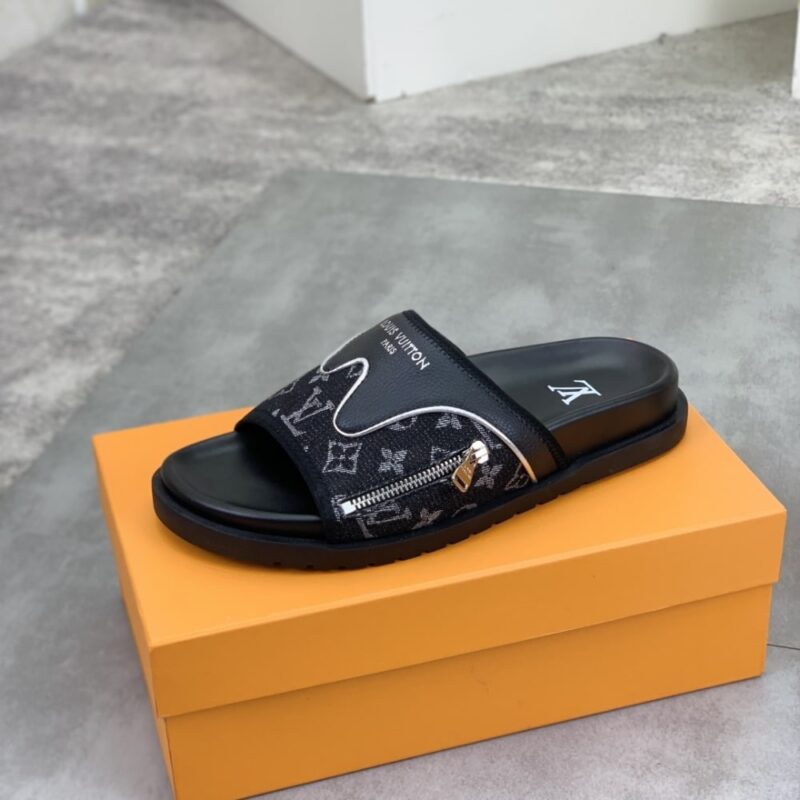 Alternative view of Louis Vuitton Velcro Slippers Lock Edge Denim Black