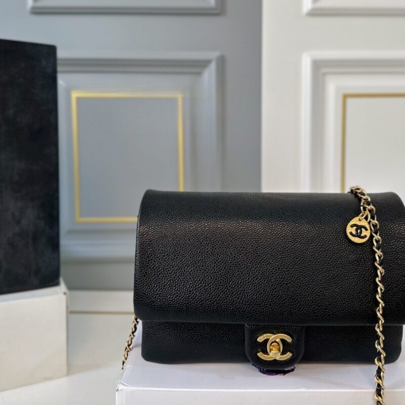 Alternative view of Chanel Mini Flap Bag Grained Shiny Gold Tone Metal Black 23Cm As5218 B18321 94305