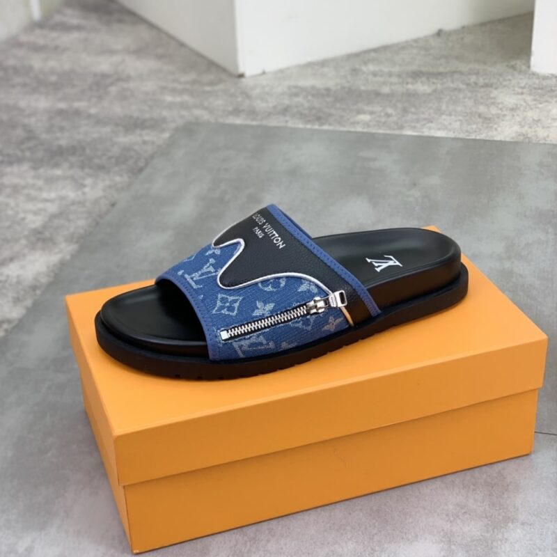 Alternative view of Louis Vuitton Velcro Slippers Lock Edge Denim Blue