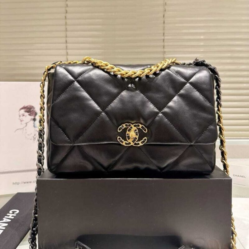 Alternative view of Chanel 19 Flap Bag Shiny Gold And Silver Tone Black 30Cm