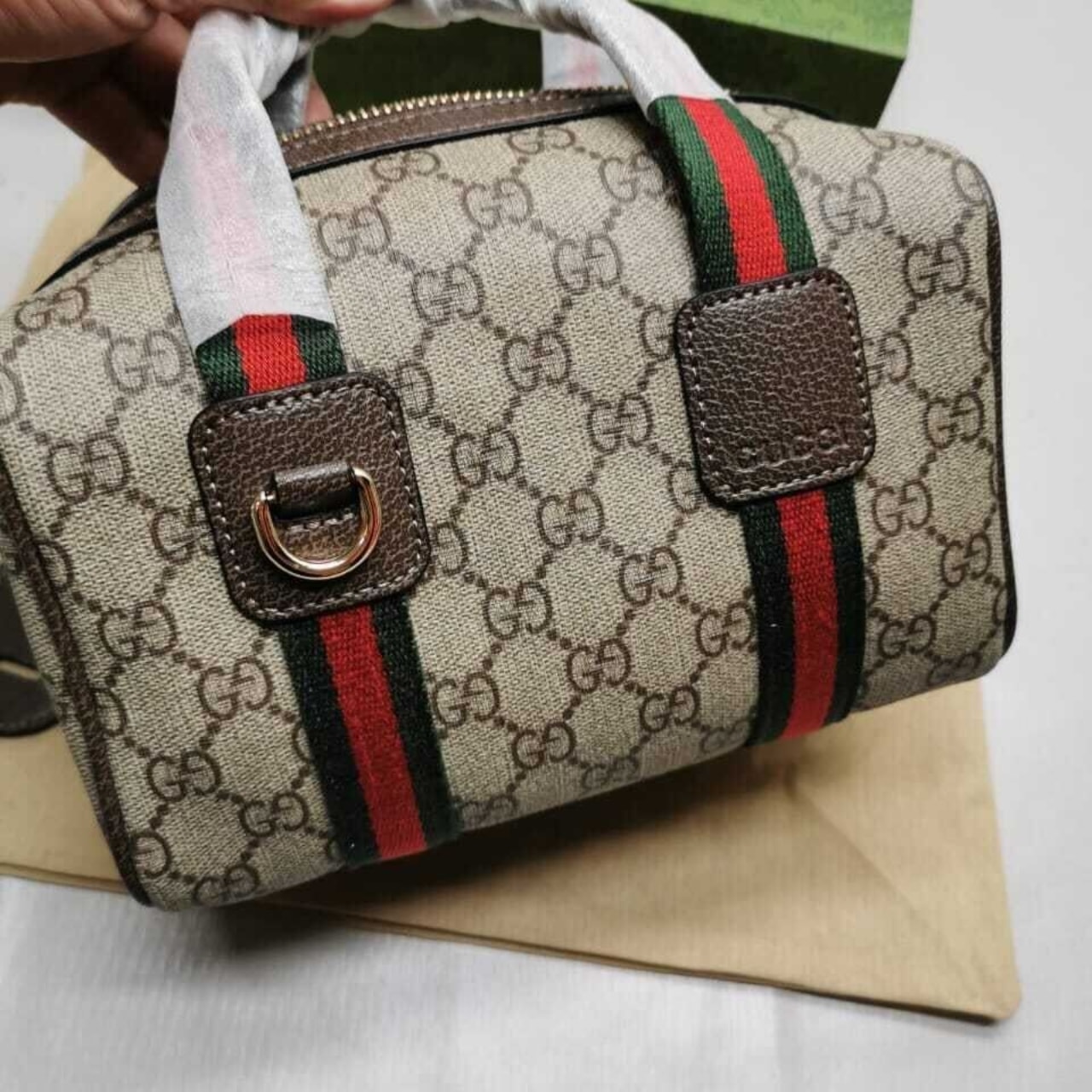 Gucci Mini Gg Duffle Bag Beige And Dark Brown 20Cm 859975 Fachl 8844 - Image 2