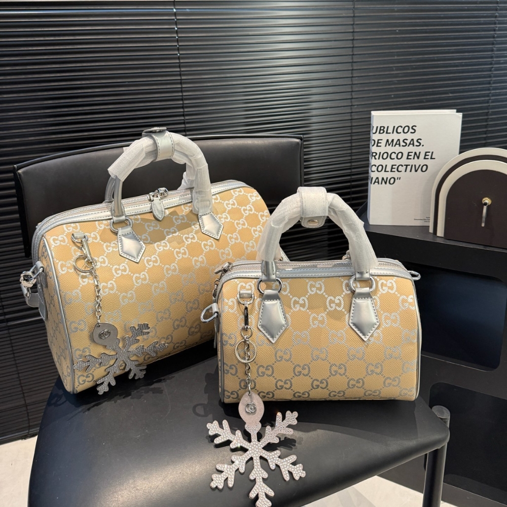 Gucci Gg Emblem Small Boston Bag Silver Gg Fabric 22Cm 848889 Fafel 8741 - Image 3