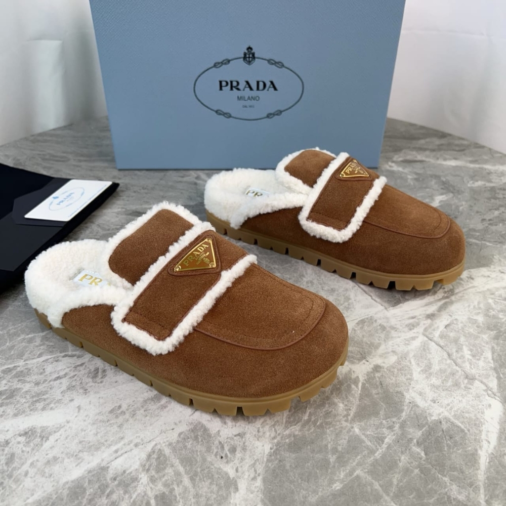 Prada Suede And Shearling Slippers Cinnamon 1S711M X0O F0401 F Zg20 - Image 2