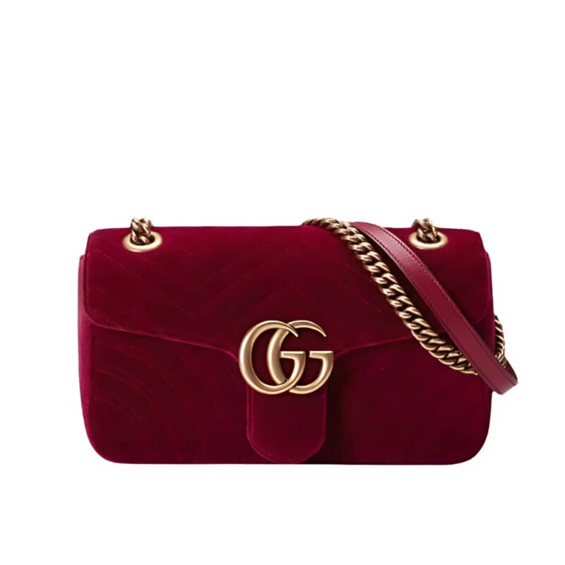 Gucci Gg Marmont Shoulder Bag Velvet Leather Red 20Cm 443497K4D2T 6433