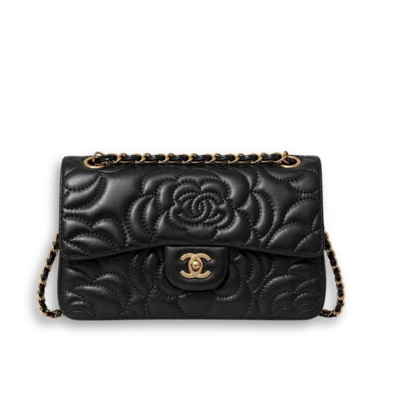 Chanel Flap Bag With Camellia Flower Chain Black 26Cm