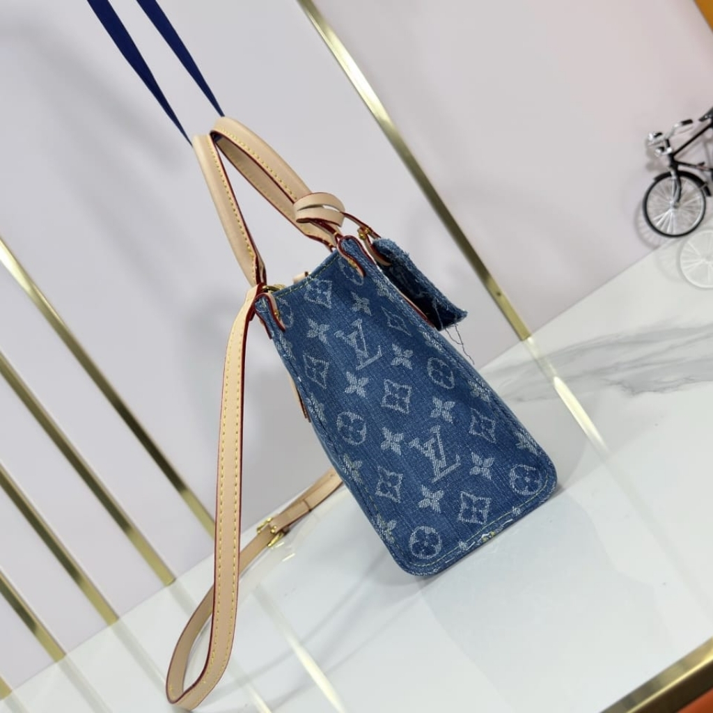Louis Vuitton Onthego Lv Monogram Denim Tote Bag Light Blue 25Cm - Image 4