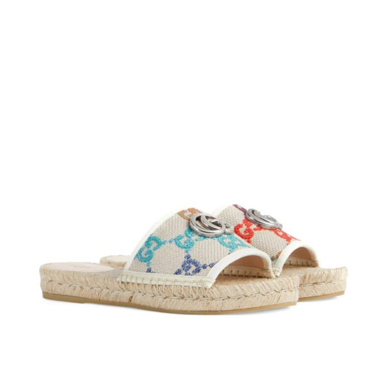 Gucci Women's GG Multicolor Slip On Espadrille Slide Sandals 678037 UFT70 8470