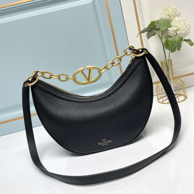 Alternative view of Valentino Garavani Vlogo Moon Medium Grainy Hobo Bag With Chain Black 29Cm 4W0B0N59Jdk 0No