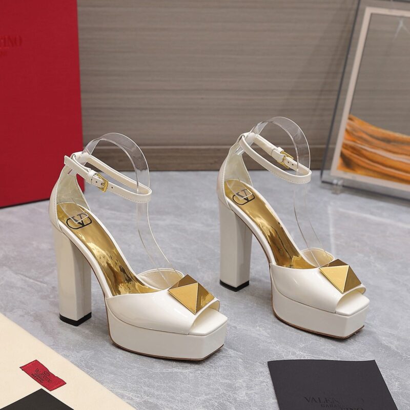 Alternative view of Valentino Garavani Open Toe Pump One Stud Platform Patent Leather White