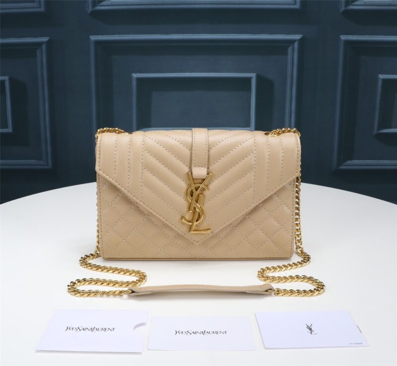 Alternative view of Saint Laurent Envelope Small In Quilted Grain De Poudre Embossed Leather Beige 21Cm 600195BOW912721