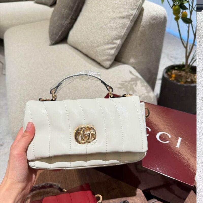 Alternative view of Gucci Gg Milano Mini Top Handle Bag White Puffy Quilted Leather 21Cm ‎806017 Aad71 9110
