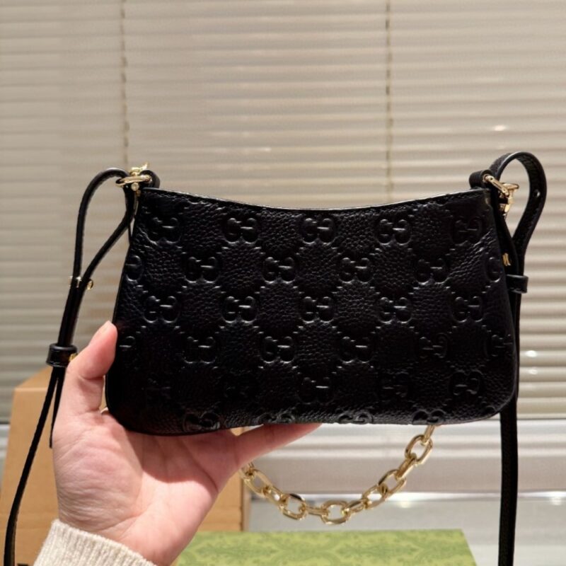 Alternative view of Gucci Gg Emblem Super Mini Bag Black Gg Grainy Leather 23Cm 815278 Aaeem 1000