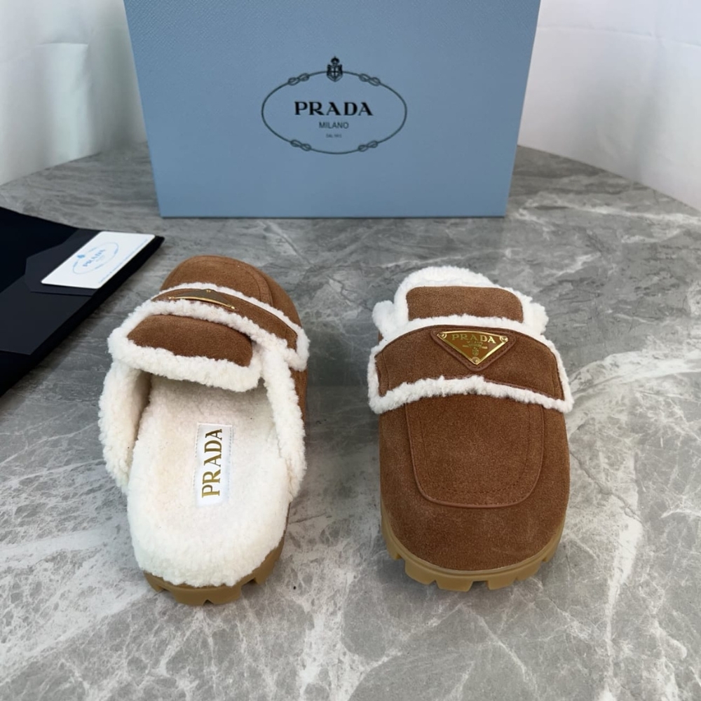 Prada Suede And Shearling Slippers Cinnamon 1S711M X0O F0401 F Zg20 - Image 4