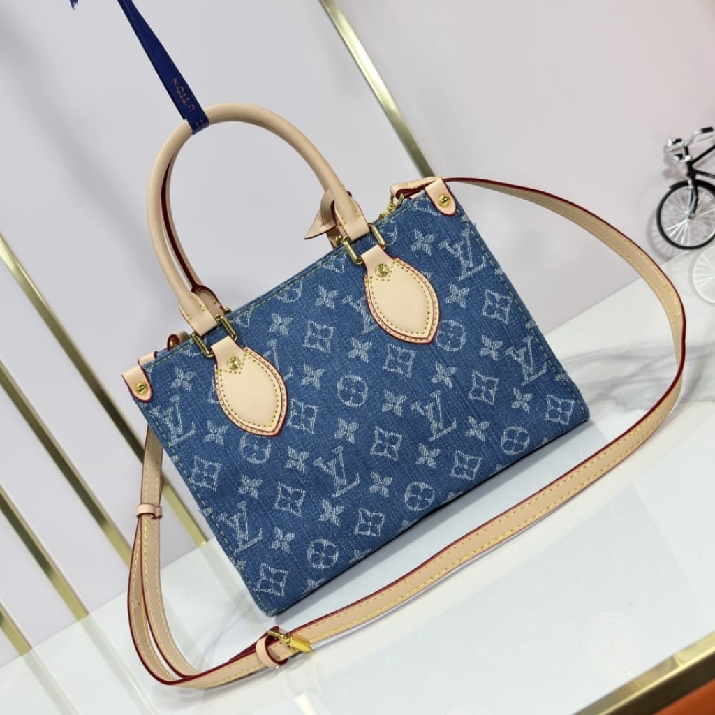 Louis Vuitton Onthego Lv Monogram Denim Tote Bag Light Blue 25Cm - Image 5