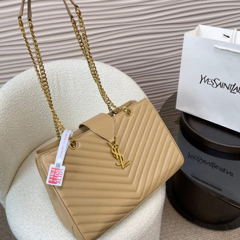 Alternative view of Saint Laurent Matelasse Leather Cassandre Shopper Tote Beige 33Cm