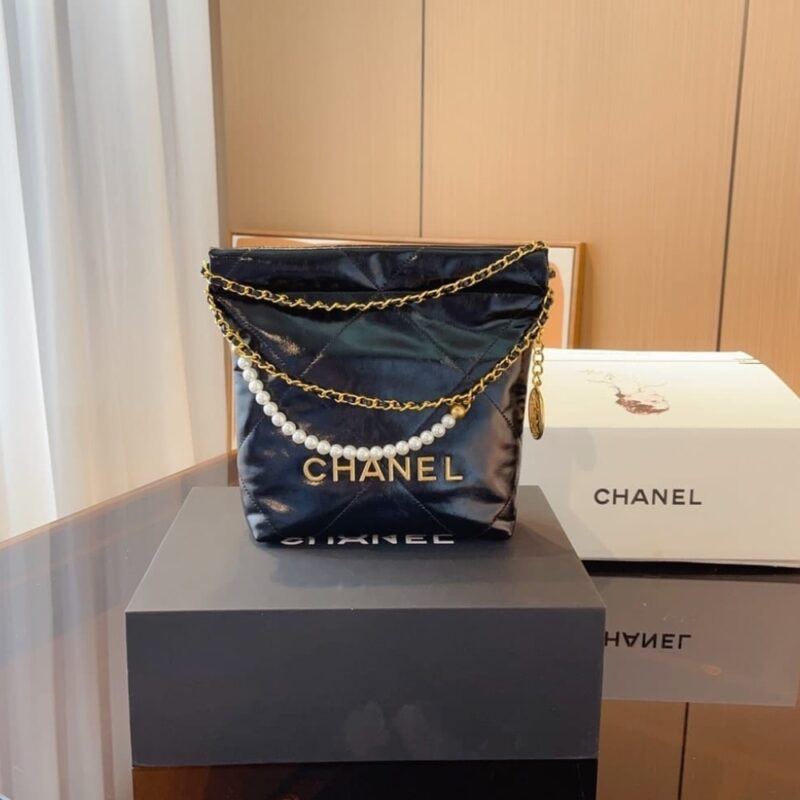 Alternative view of Chanel 22 Mini Handbag Shiny Crystal Pearls Gold Tone Metal Black 22Cm As3980 B10672 94305