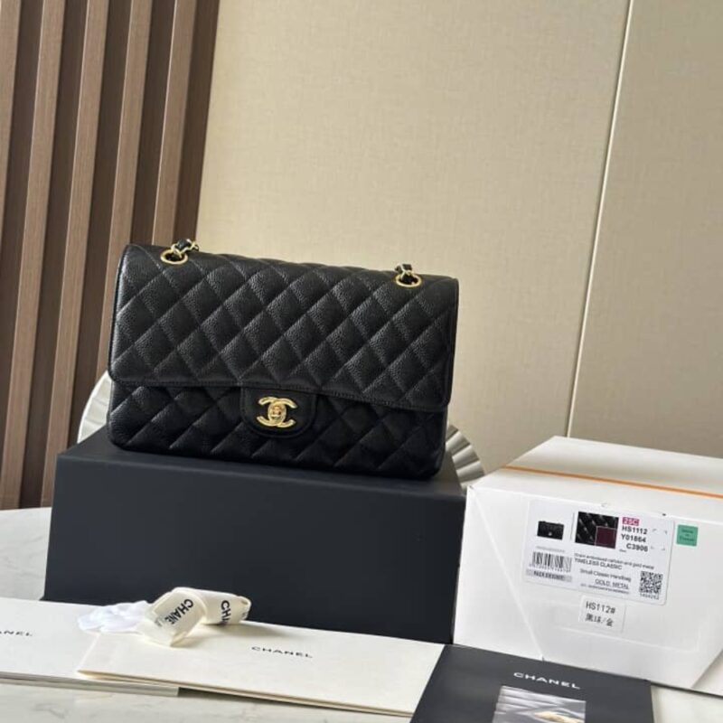 Alternative view of [Super Vip 1:1] Chanel Medium Classic Handbag Grained And Gold Tone Metal Black 25Cm A01113 Y01864 C3906