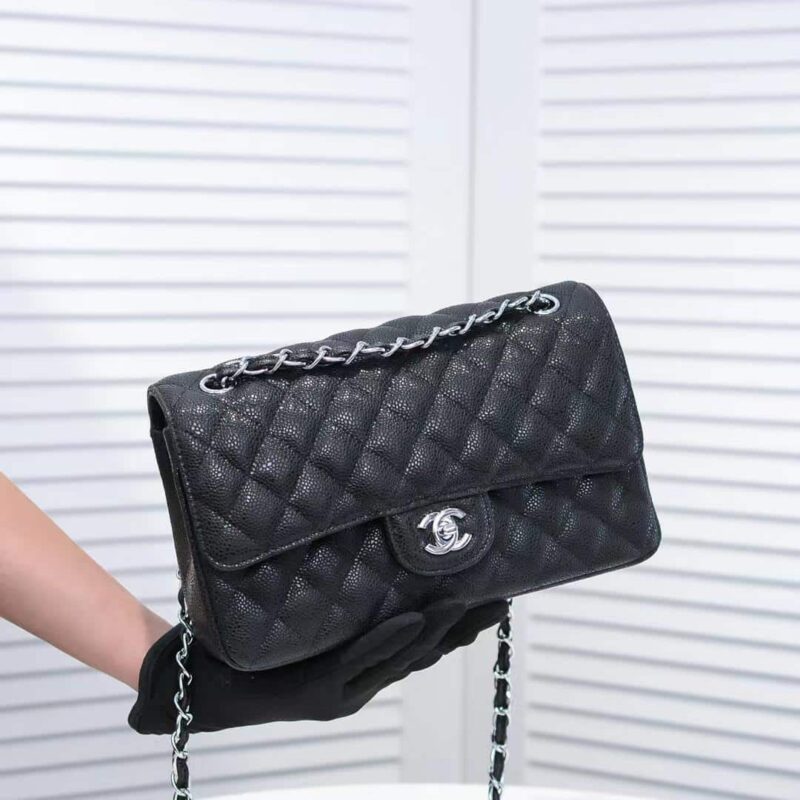 Alternative view of Chanel Classic Grain Silver Hardware Handbag Black A01112