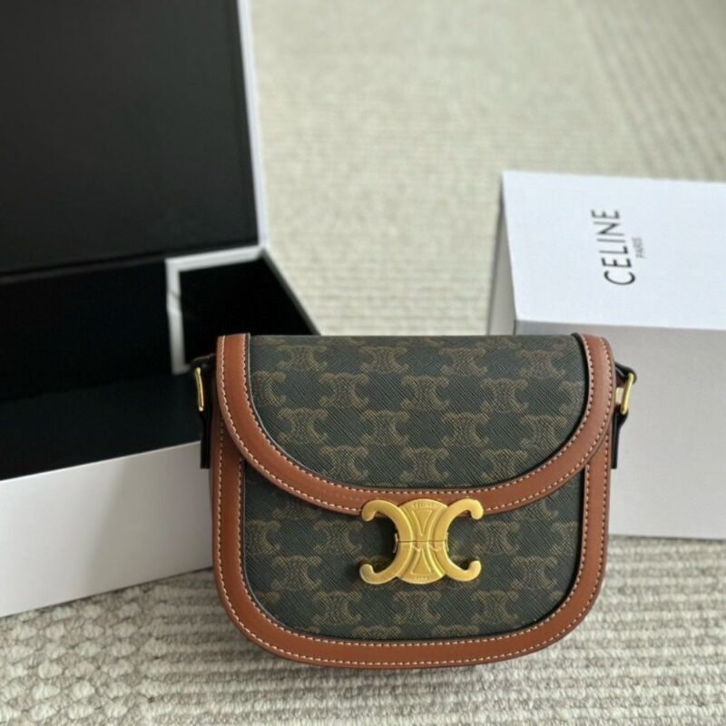 Alternative view of Celine Besace Clea In Triomphe Canvas And Tan 19Cm 110962Bz4 04Lu
