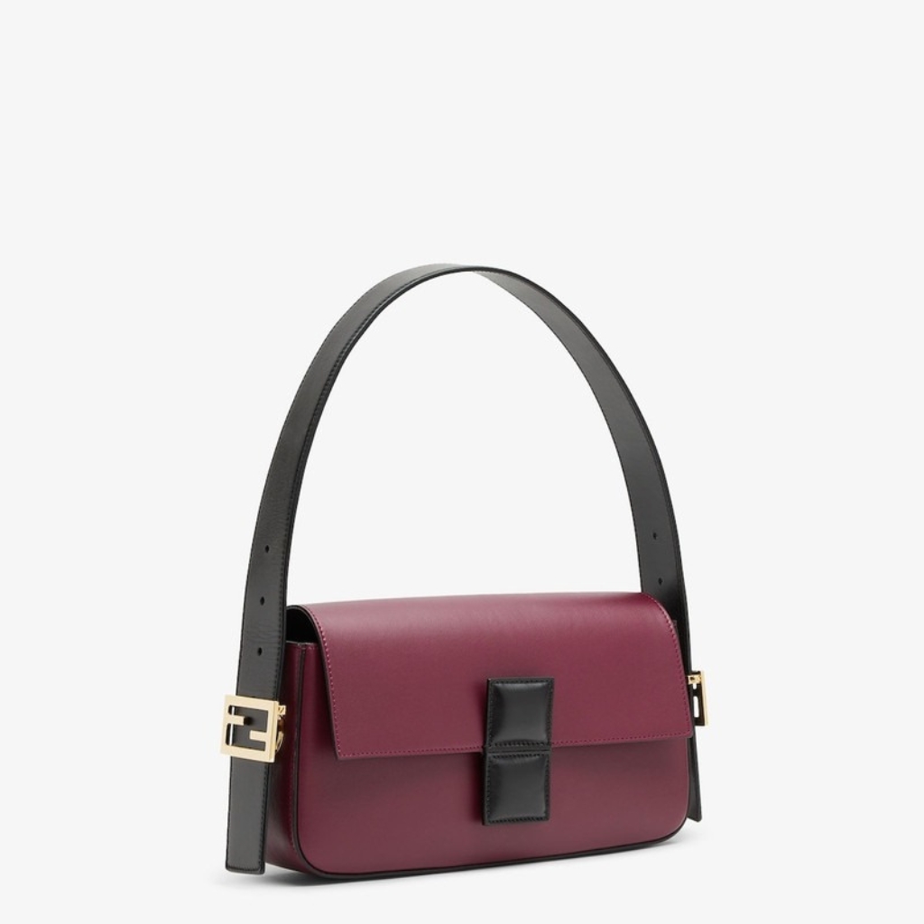 Fendi Baguette Burgundy And Black Color Block Leather Bag 26Cm 8BR821APKOF1NZ9 - Image 3