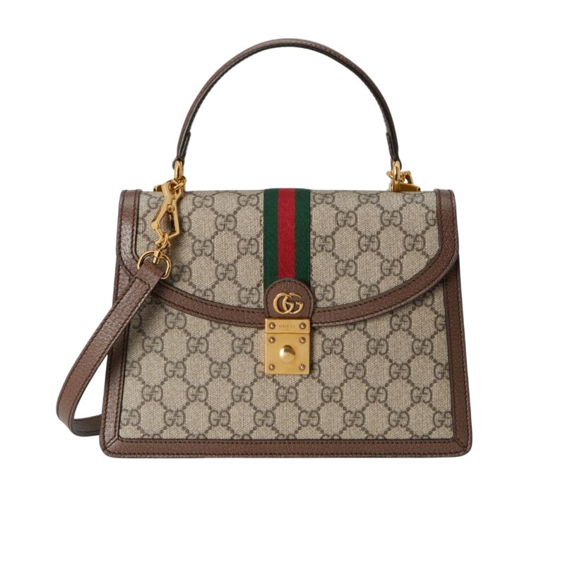 Gucci Ophidia Medium Top Handle Bag Gg Supreme Beige And Ebony 25Cm 651055 96Iwx 8745