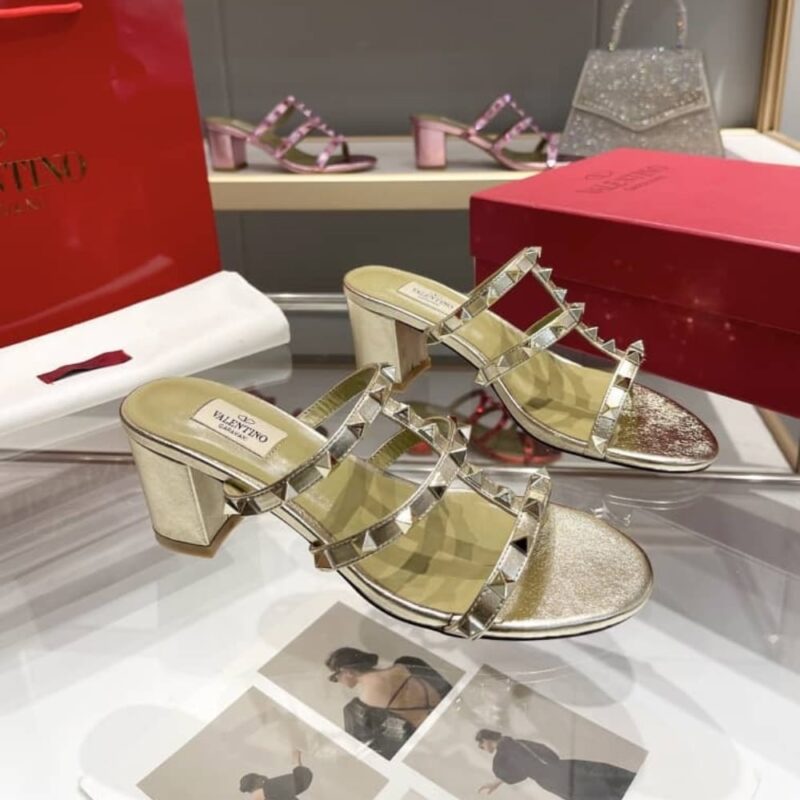 Alternative view of Valentino Garavani Rockstud Slide Sandal In Laminated Nappa Gold 6W2S0C47Qkh I8M