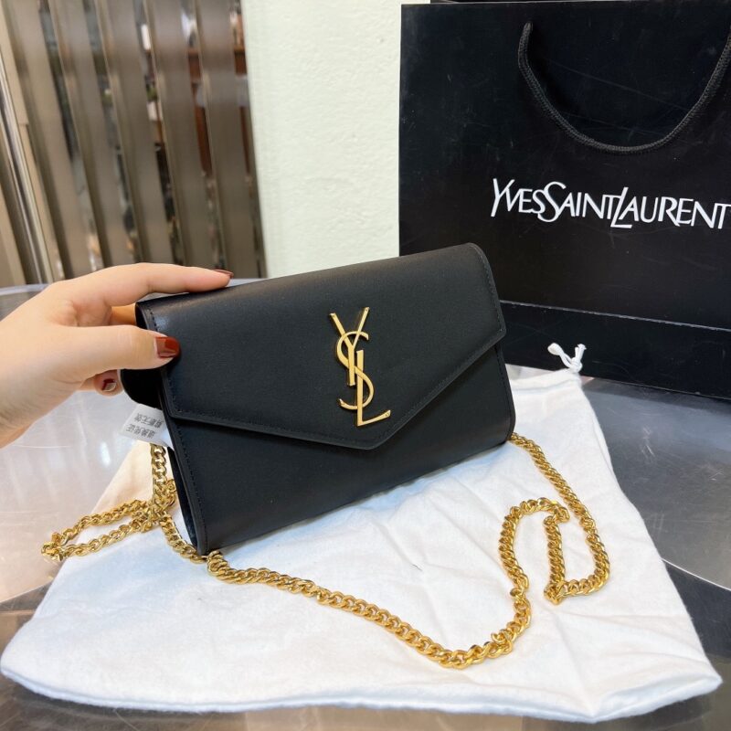 Alternative view of Saint Laurent Uptown Chain Wallet In Grain De Poudre Embossed Black 19Cm 6077881Gf0J1000
