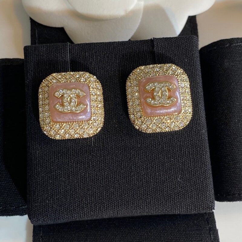 Alternative view of Chanel Square Resin CC Crystal Earrings Pink