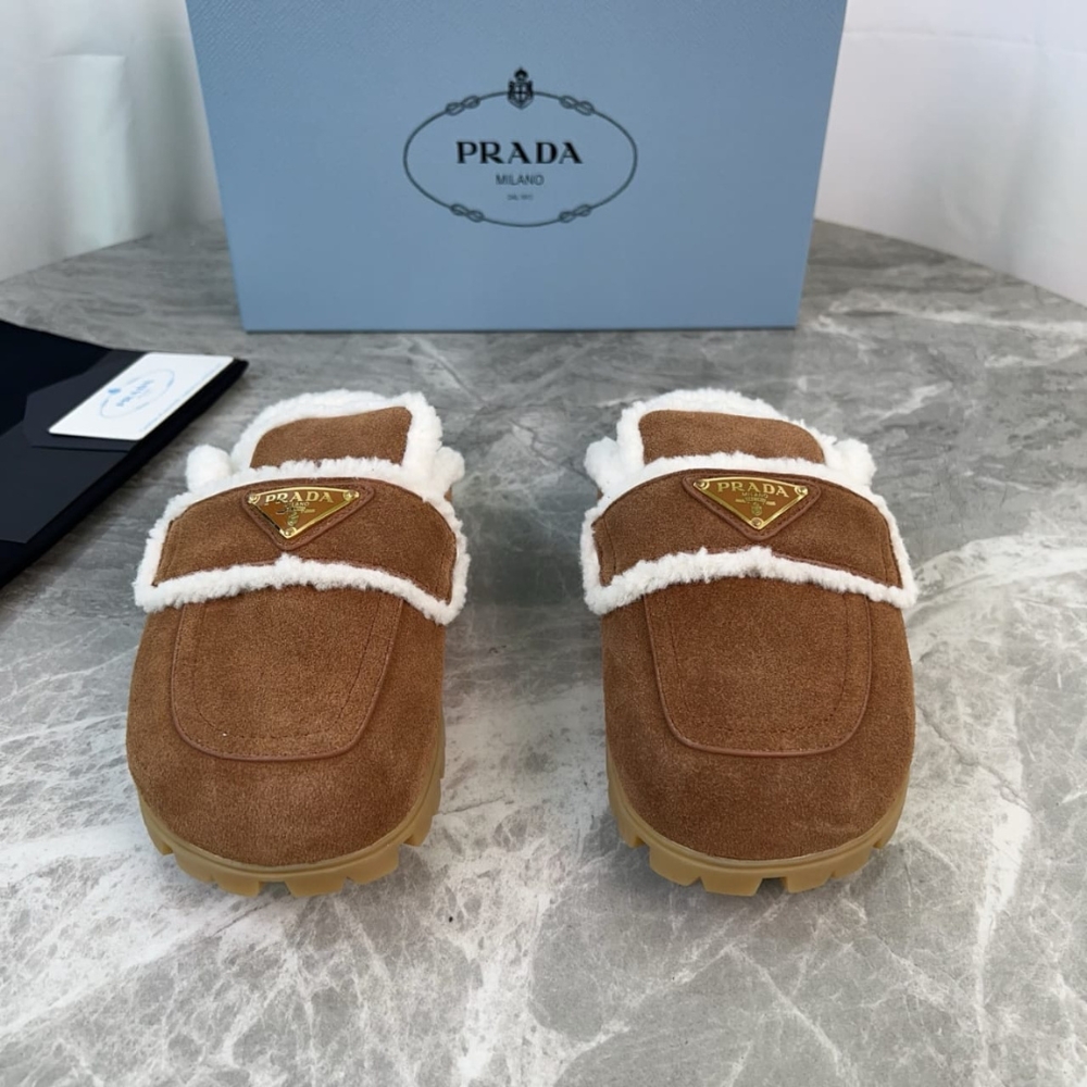 Prada Suede And Shearling Slippers Cinnamon 1S711M X0O F0401 F Zg20 - Image 3