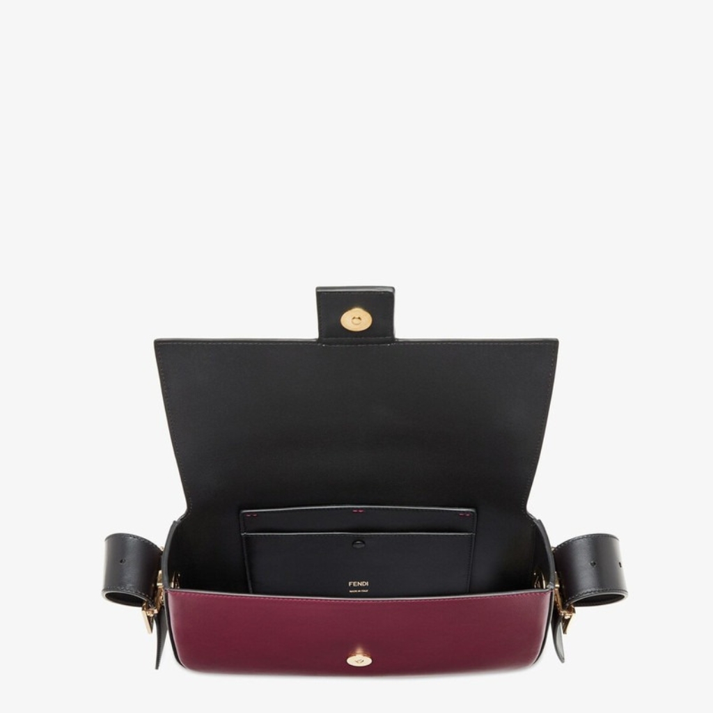Fendi Baguette Burgundy And Black Color Block Leather Bag 26Cm 8BR821APKOF1NZ9 - Image 4